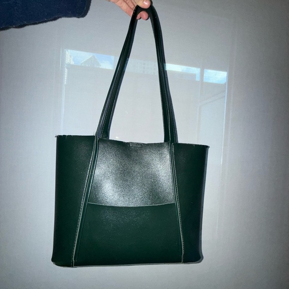 Structured Women Leather Handbag Shoulder Tote Satchel emerald green olive - Picture 11 of 12